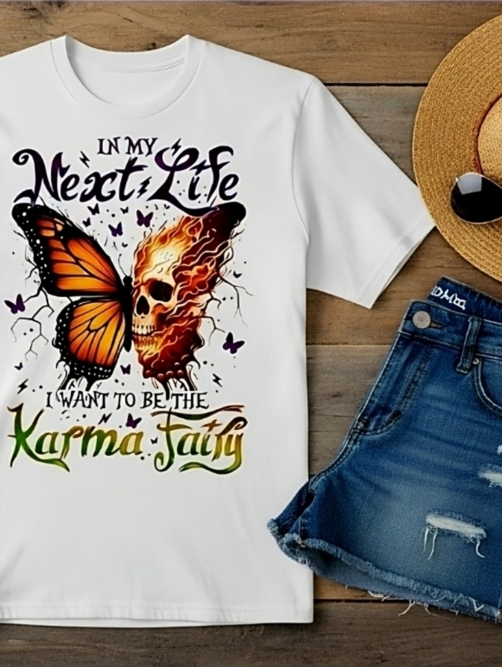 Karma Fairy Graphic Tee • Butterfly Skull Shirt • Spiritual Aesthetic T‑Shirt
